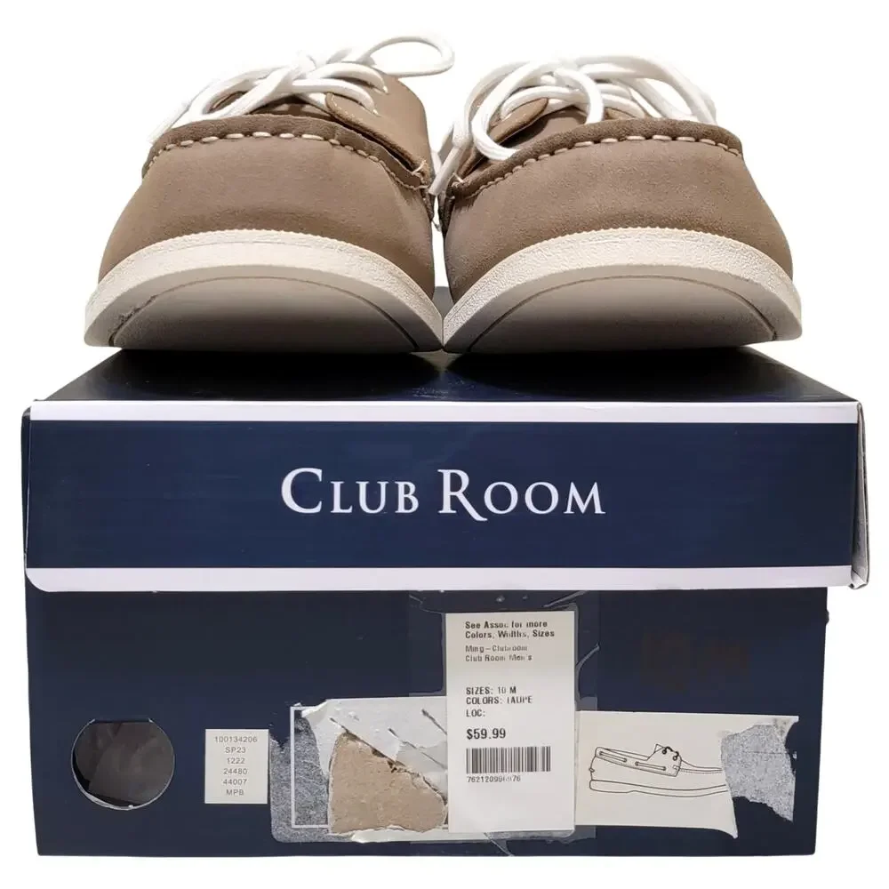 Club Room Men Elliot 2-Eye Casual Boat Shoes Size US 10M Taupe Faux Suede